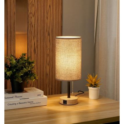 Brilagi - Laualamp USB-pordiga TABLON 1xE27/25W/230V tamm/must/hall