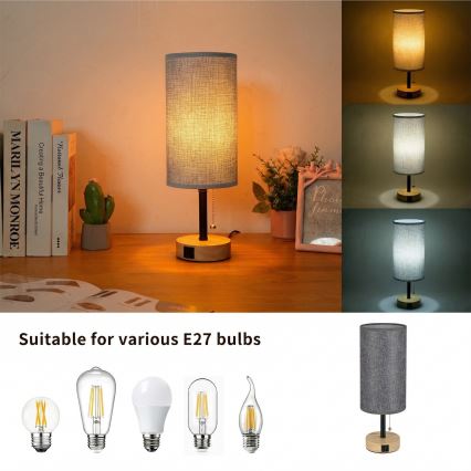 Brilagi - Laualamp USB-pordiga TABLON 1xE27/25W/230V tamm/must/hall