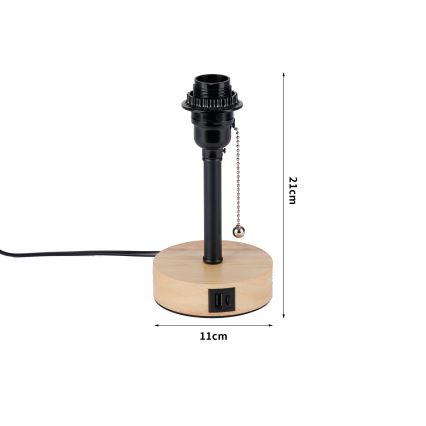 Brilagi - Laualamp USB-pordiga TABLON 1xE27/25W/230V tamm/must