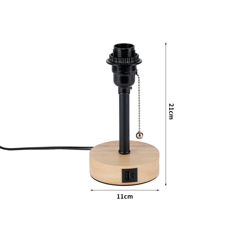 Brilagi - Laualamp USB-pordiga TABLON 1xE27/25W/230V tamm/must