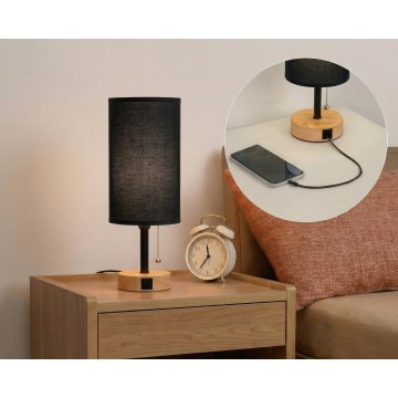 Brilagi - Laualamp USB-pordiga TABLON 1xE27/25W/230V tamm/must