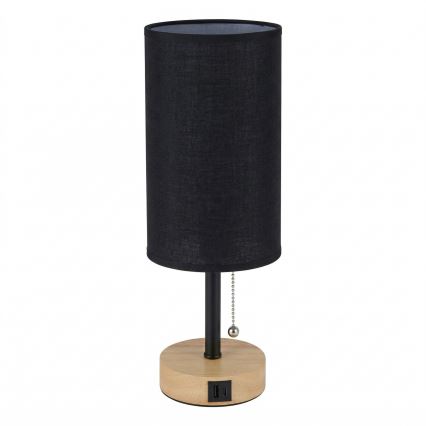 Brilagi - Laualamp USB-pordiga TABLON 1xE27/25W/230V tamm/must