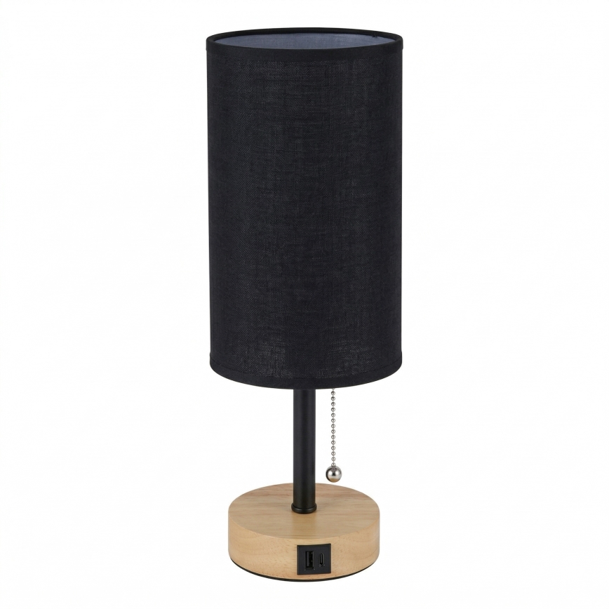 Brilagi - Laualamp USB-pordiga TABLON 1xE27/25W/230V tamm/must