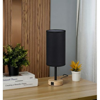 Brilagi - Laualamp USB-pordiga TABLON 1xE27/25W/230V tamm/must