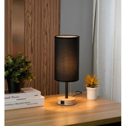 Brilagi - Laualamp USB-pordiga TABLON 1xE27/25W/230V tamm/must