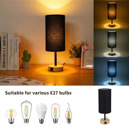 Brilagi - Laualamp USB-pordiga TABLON 1xE27/25W/230V tamm/must