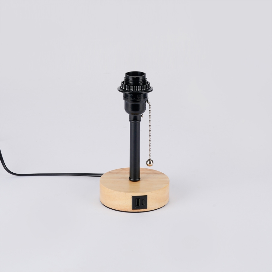 Brilagi - Laualamp USB-pordiga TABLON 1xE27/25W/230V tamm/must