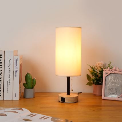 Brilagi - Laualamp USB-pordiga TABLON 1xE27/25W/230V tamm/must/kreem