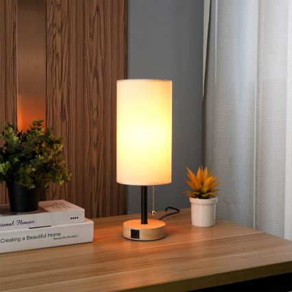 Brilagi - Laualamp USB-pordiga TABLON 1xE27/25W/230V tamm/must/kreem