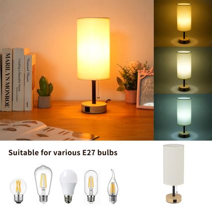 Brilagi - Laualamp USB-pordiga TABLON 1xE27/25W/230V tamm/must/kreem