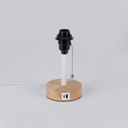 Brilagi - laualamp USB-pordiga TABLON 1xE27/25W/230V tamm/valge/hall