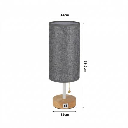 Brilagi - laualamp USB-pordiga TABLON 1xE27/25W/230V tamm/valge/hall