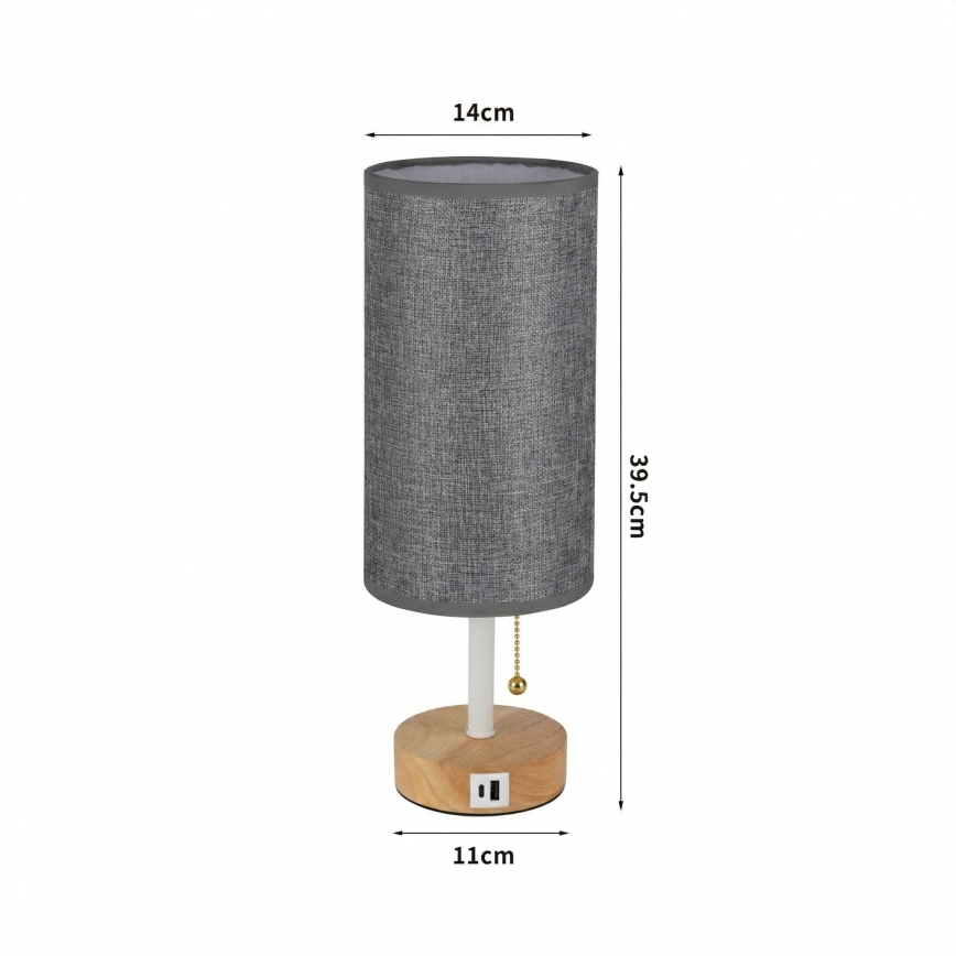 Brilagi - laualamp USB-pordiga TABLON 1xE27/25W/230V tamm/valge/hall