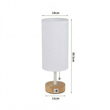 Brilagi - Laualamp USB-pordiga TABLON 1xE27/25W/230V tamm/valge