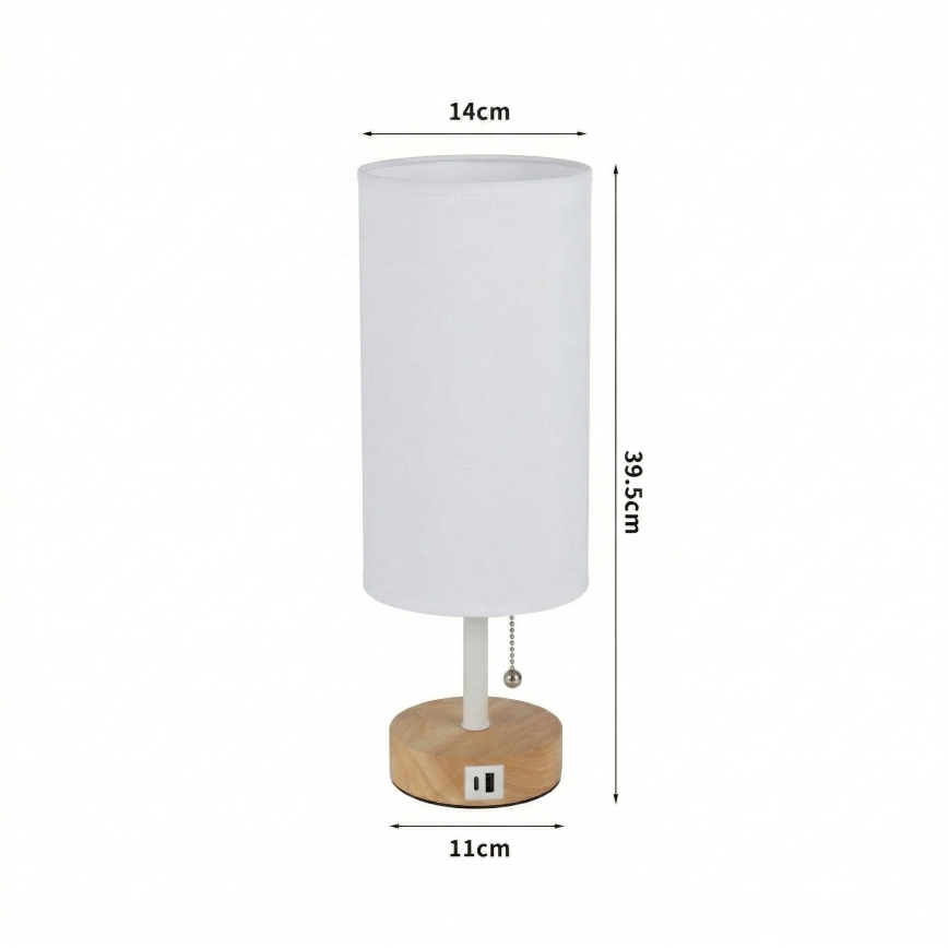 Brilagi - Laualamp USB-pordiga TABLON 1xE27/25W/230V tamm/valge