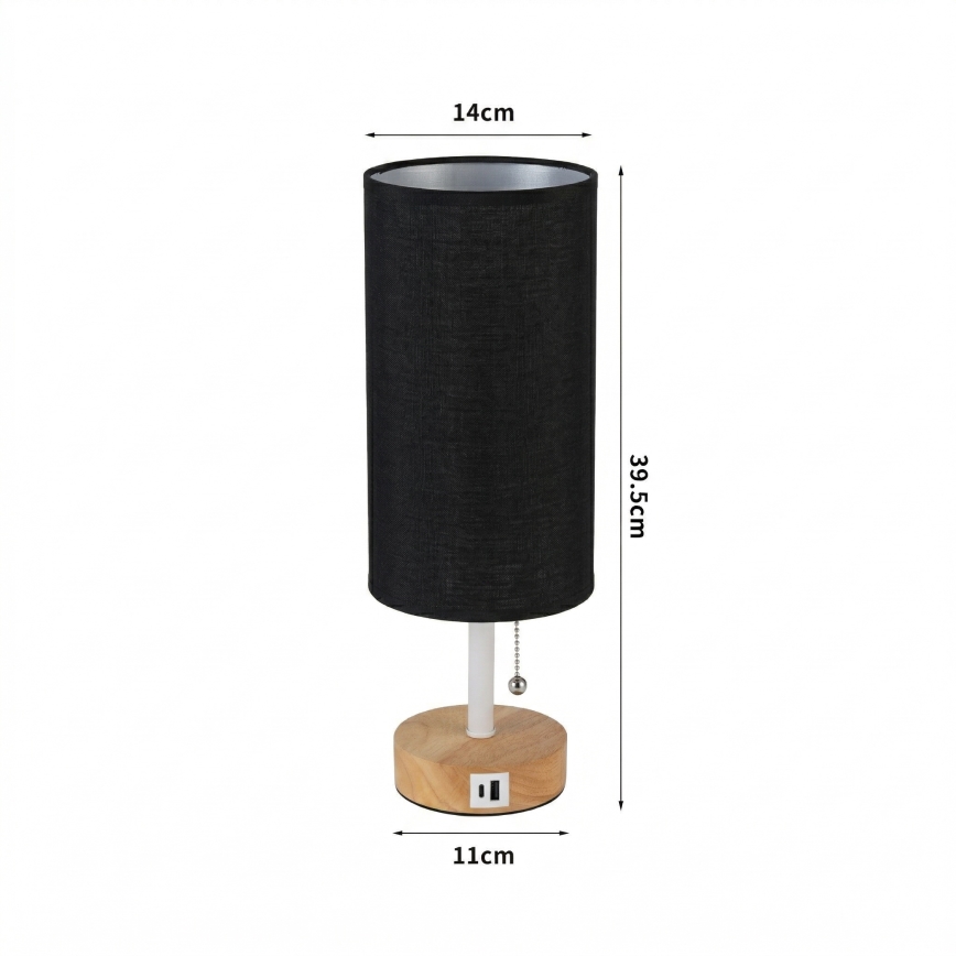 Brilagi - Laualamp USB-pordiga TABLON 1xE27/25W/230V tamm/valge/must