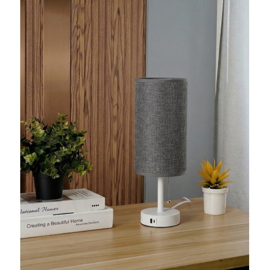 Brilagi - Laualamp USB-pordiga TABLON 1xE27/25W/230V valge/hall