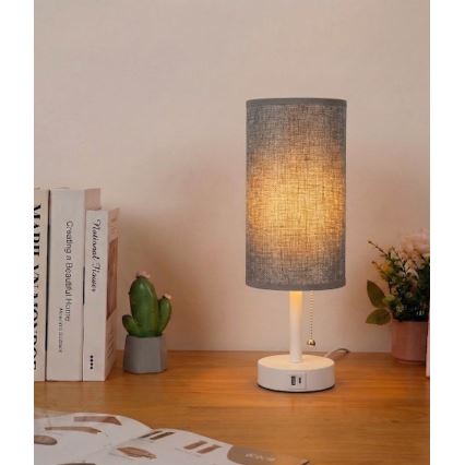 Brilagi - Laualamp USB-pordiga TABLON 1xE27/25W/230V valge/hall