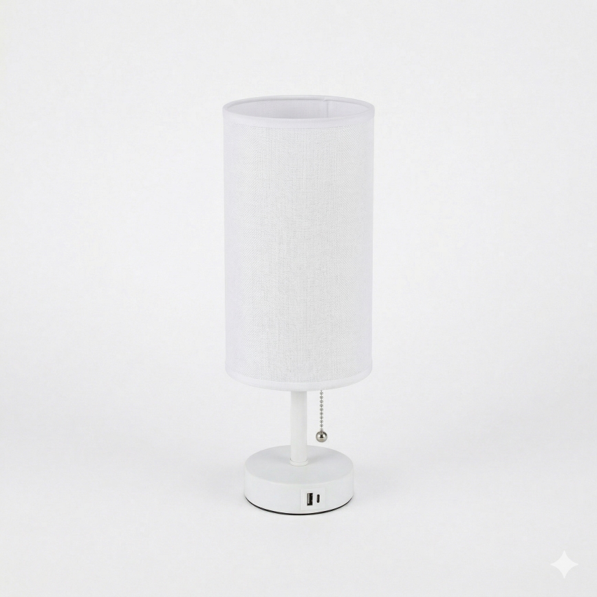 Brilagi - Laualamp USB-pordiga TABLON 1xE27/25W/230V valge