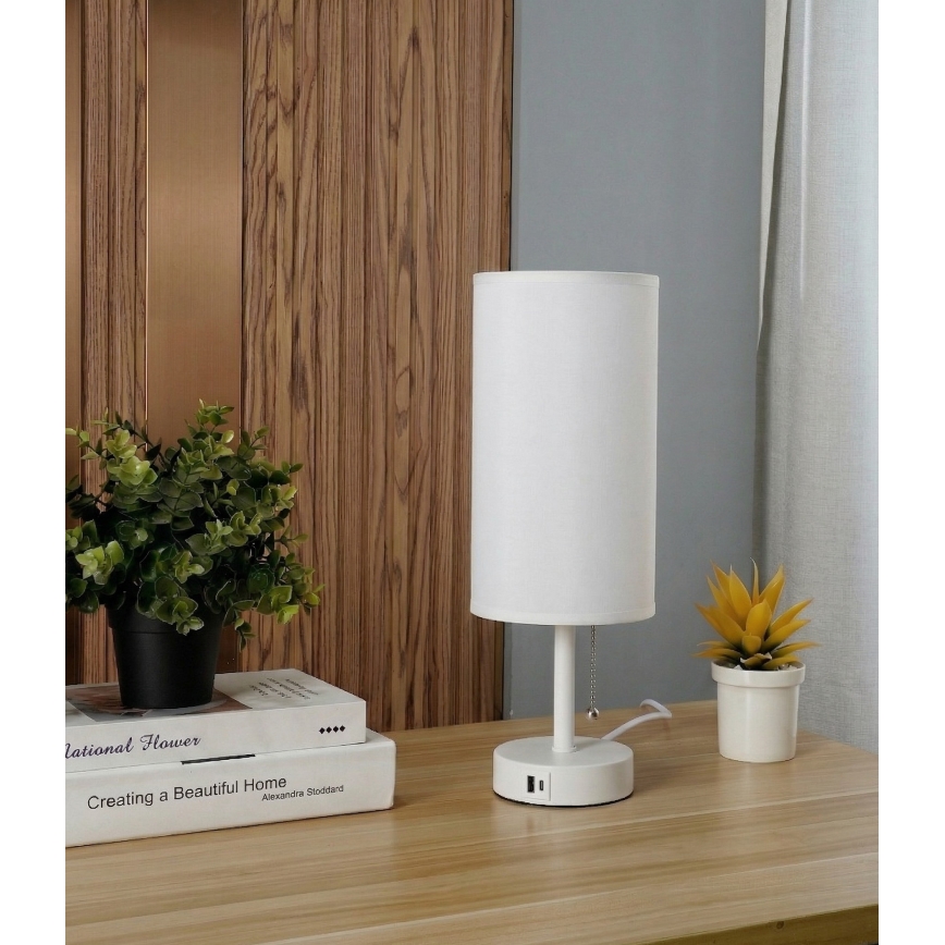 Brilagi - Laualamp USB-pordiga TABLON 1xE27/25W/230V valge