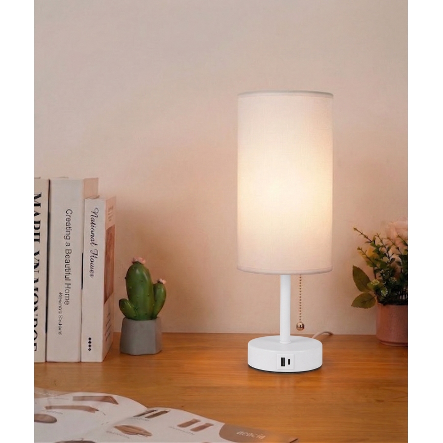 Brilagi - Laualamp USB-pordiga TABLON 1xE27/25W/230V valge