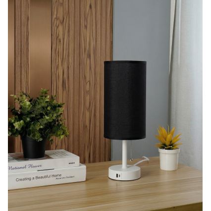 Brilagi - Laualamp USB-pordiga TABLON 1xE27/25W/230V valge/must