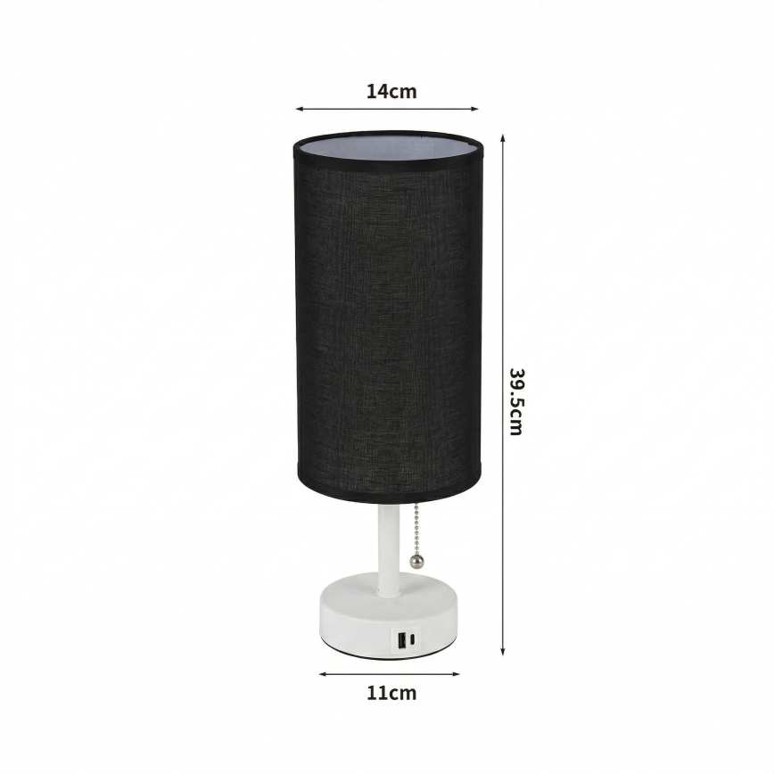 Brilagi - Laualamp USB-pordiga TABLON 1xE27/25W/230V valge/must