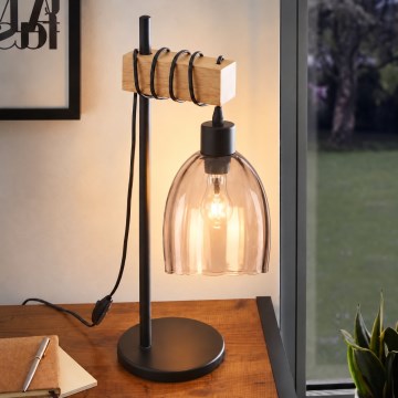 BRILAGI - Laualamp WOOD GLASS 1xE27/40W/230V pruun/must/suitsune beež