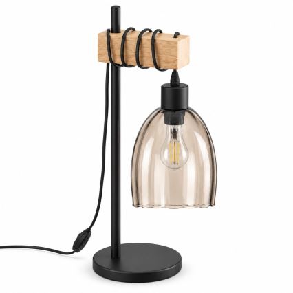 BRILAGI - Laualamp WOOD GLASS 1xE27/40W/230V pruun/must/suitsune beež