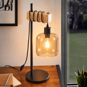 BRILAGI - Laualamp WOOD GLASS 1xE27/40W/230V pruun/must/suitsune pruun