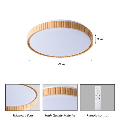 Brilagi - hämardatav LED-laelamp CORVO LED/72W/230V 3000-6000K puidukattega läbimõõt 50 cm + kaugjuhtimispult