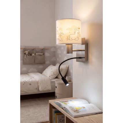 BRILAGI - LED lastetoa painduv seinavalgusti BOBO 1xE27/25W/230V + LED/3W mattkroom/valge/ükssarvikud