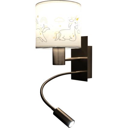BRILAGI - LED lastetoa painduv seinavalgusti BOBO 1xE27/25W/230V + LED/3W mattkroom/valge/ükssarvikud