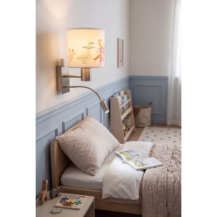 BRILAGI - LED lastele mõeldud painduv seinavalgusti BOBO 1xE27/25W/230V + LED/3W mattkroom/valge/loomamustriga