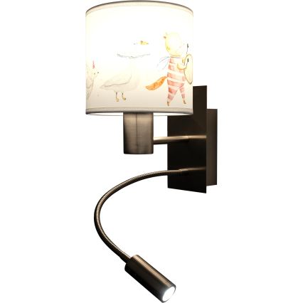BRILAGI - LED lastele mõeldud painduv seinavalgusti BOBO 1xE27/25W/230V + LED/3W mattkroom/valge/loomamustriga