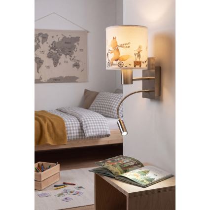 BRILAGI - LED-lastele mõeldud painduv seinavalgusti BOBO 1xE27/25W/230V + LED/3W mati kroom/valge/loomamotiividega