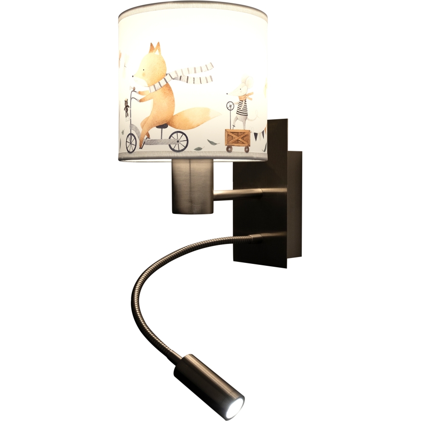 BRILAGI - LED-lastele mõeldud painduv seinavalgusti BOBO 1xE27/25W/230V + LED/3W mati kroom/valge/loomamotiividega