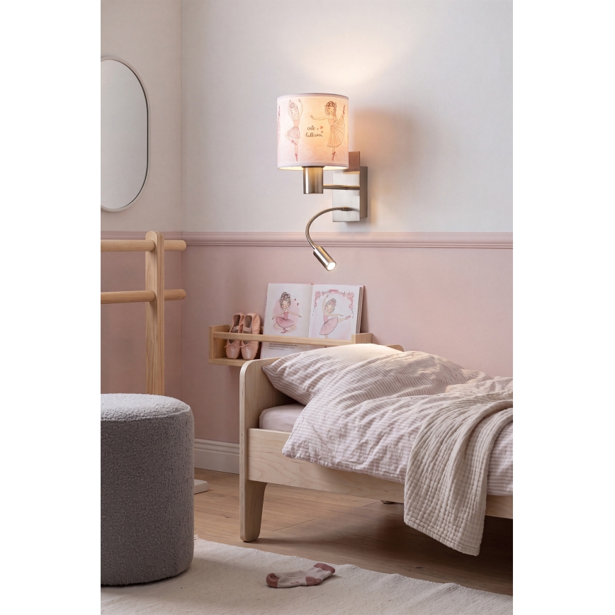 BRILAGI - LED laste painduv seinavalgusti BOBO 1xE27/25W/230V + LED/3W mattkroom/valge/roosa/baleriinid