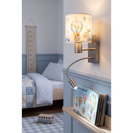 BRILAGI - LED lastetoa painduv seinavalgusti BOBO 1xE27/25W/230V + LED/3W mattkroom/valge/sinine/karukestega