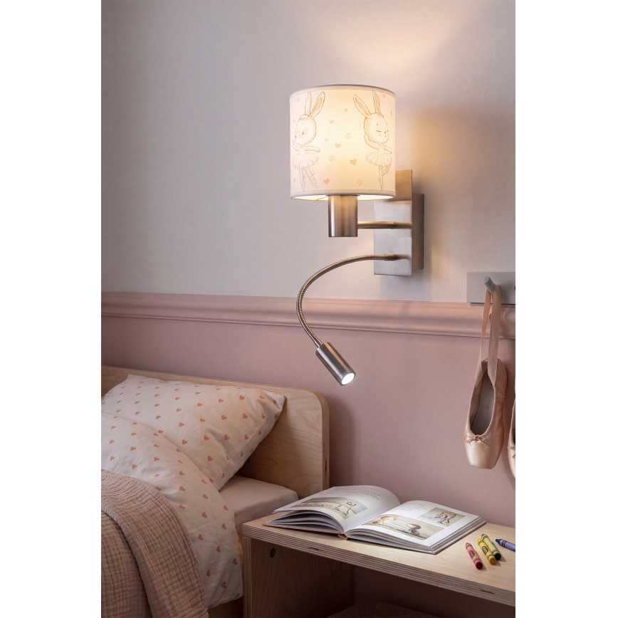 BRILAGI - LED laste painduv seinavalgusti BOBO 1xE27/25W/230V + LED/3W mattkroom/valge/jänesed