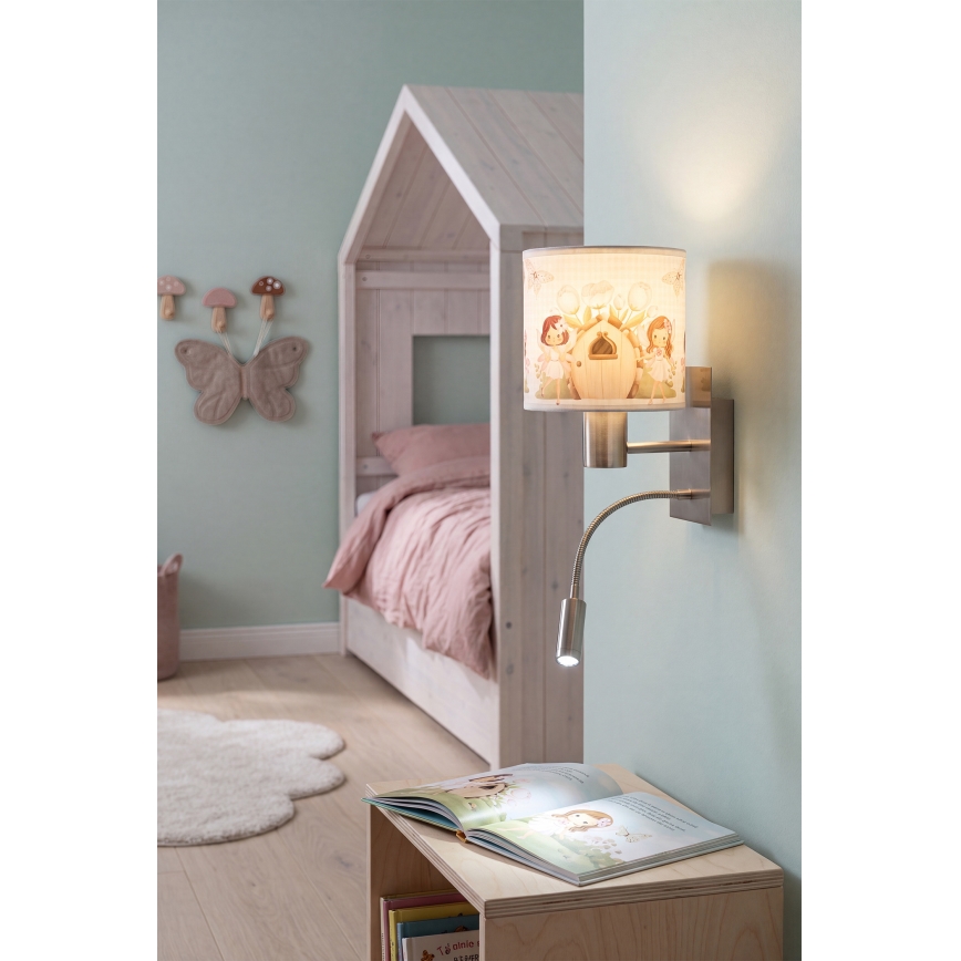BRILAGI - LED Laste painduv seinavalgusti BOBO 1xE27/25W/230V + LED/3W mattkroom/valge/roosa/haldjad