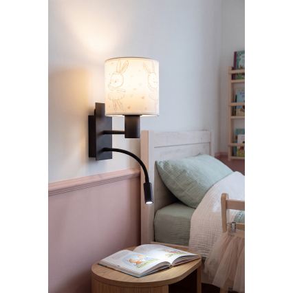 BRILAGI - LED laste painduv seinavalgusti BOBO 1xE27/25W/230V + LED/3W must/valge/jänkud