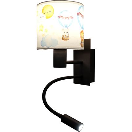 BRILAGI - LED lastetoa painduv seinavalgusti BOBO 1xE27/25W/230V + LED/3W must/valge/loomamotiividega