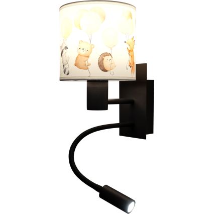 BRILAGI - LED-lastele mõeldud painduv seinavalgusti BOBO 1xE27/25W/230V + LED/3W must/valge/loomadega
