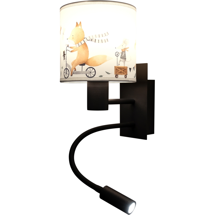 BRILAGI - LED laste painduv seinavalgusti BOBO 1xE27/25W/230V + LED/3W must/valge/loomakujutised