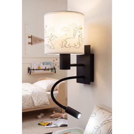 BRILAGI - LED laste painduv seinavalgusti BOBO 1xE27/25W/230V + LED/3W must/valge/üksarvikud