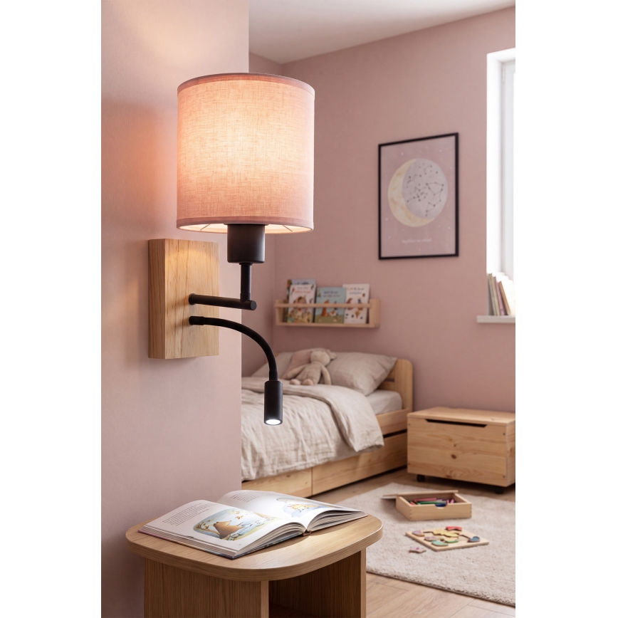 BRILAGI - LED-painduv seinavalgusti BOBO WOOD 1xE27/25W/230V + LED/3W tamm/must/roosa