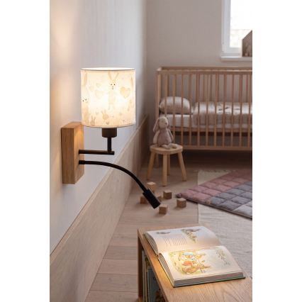 BRILAGI - LED laste painduv seinavalgusti BOBO WOOD 1xE27/25W/230V + LED/3W tamm/must/valge/jänesed