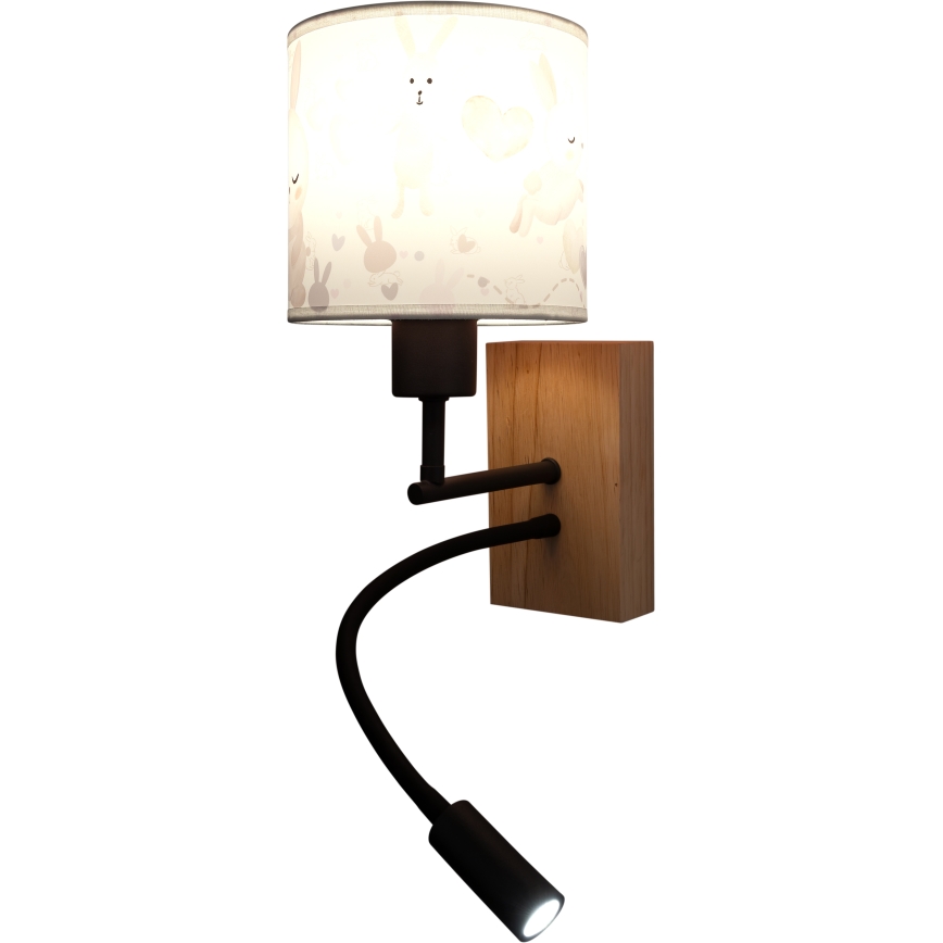 BRILAGI - LED laste painduv seinavalgusti BOBO WOOD 1xE27/25W/230V + LED/3W tamm/must/valge/jänesed