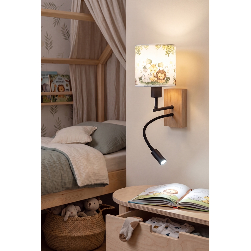 BRILAGI - LED lastetoa painduv seinavalgusti BOBO WOOD 1xE27/25W/230V + LED/3W tamm/must/valge/roheline/džungel